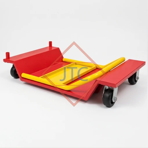 Low-profile trolley with push handle removed for storage